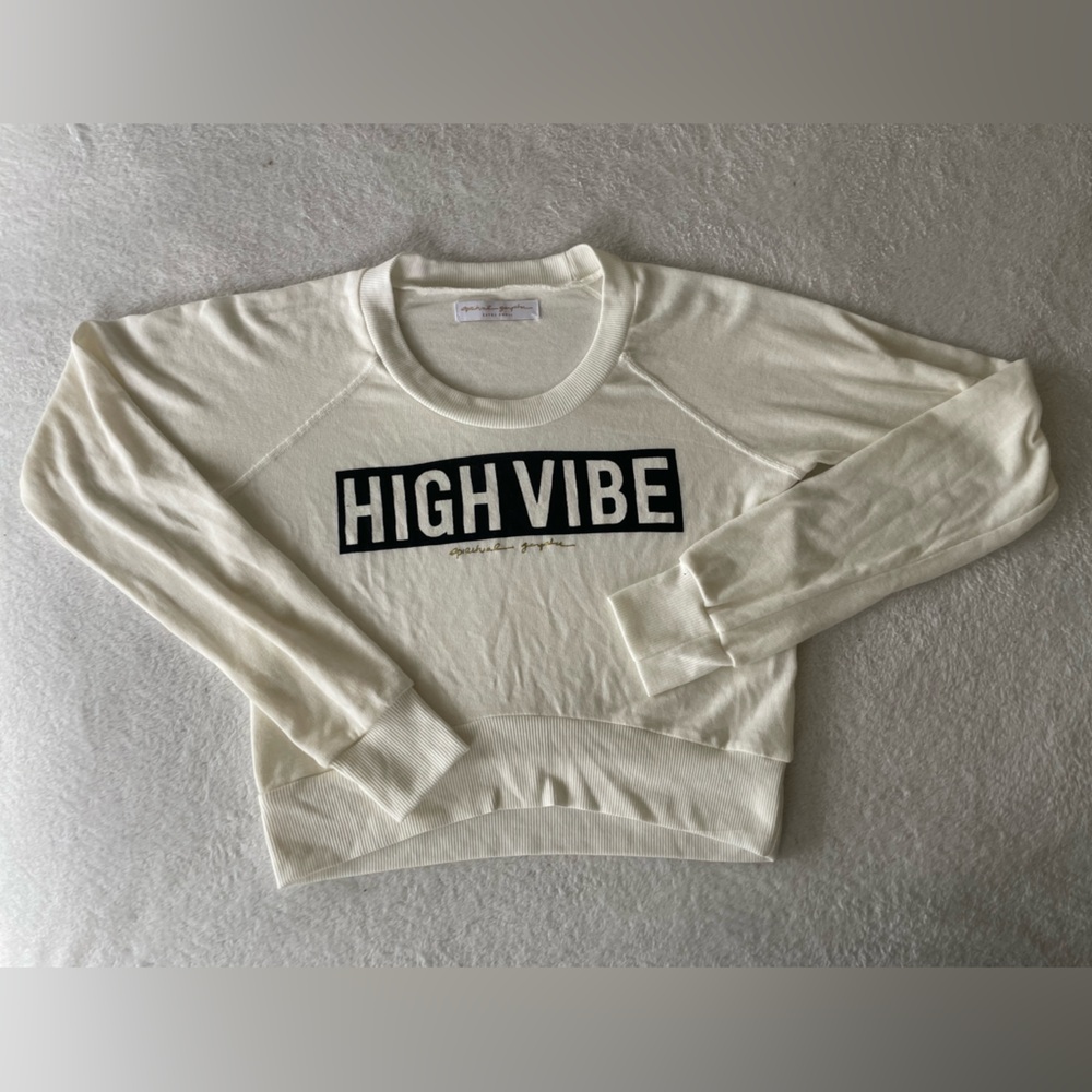 Spiritual Gangster High Vibe Cream Cropped Graphic Sweatshirt made in USA